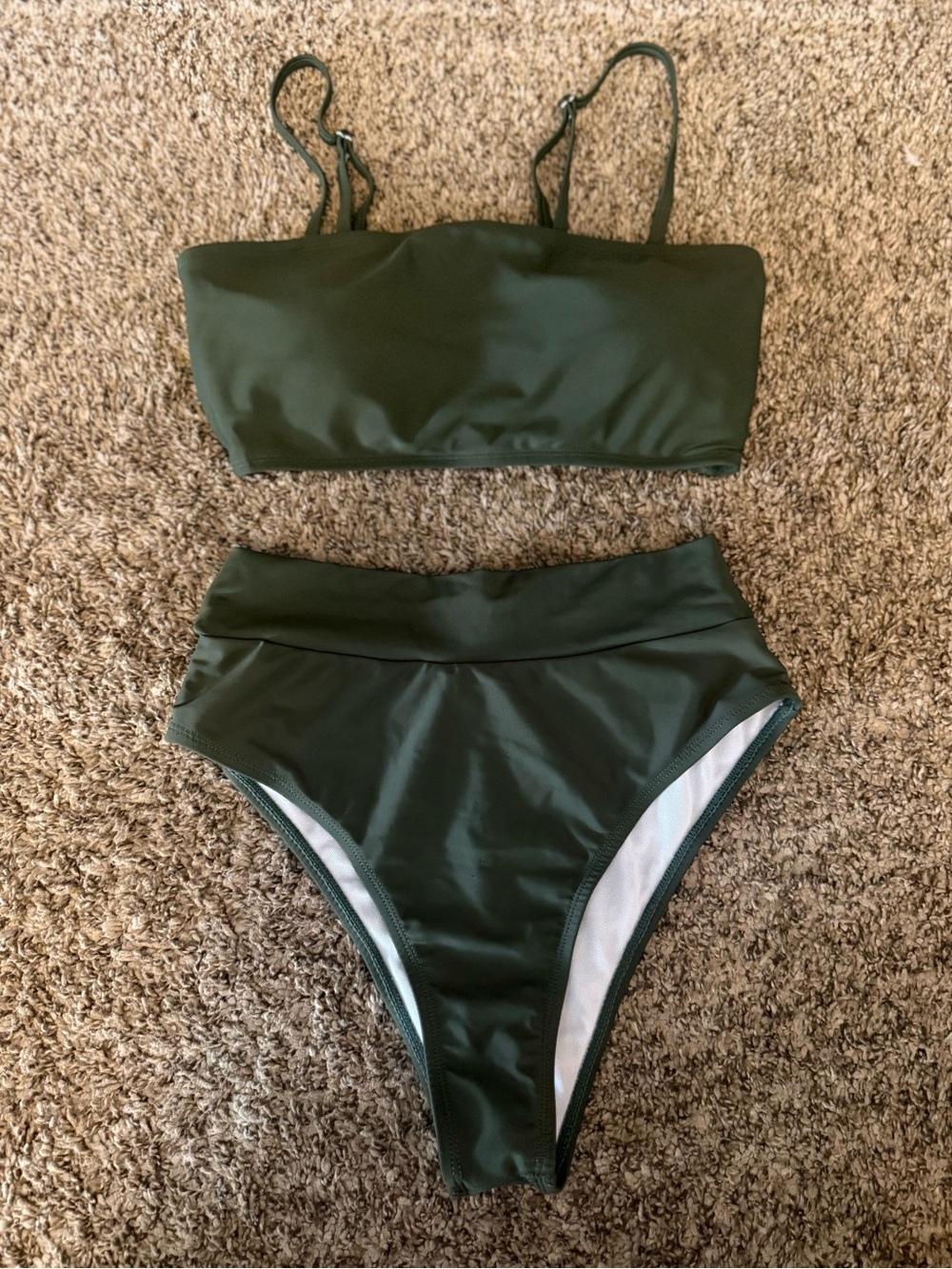 Women's High-Waist Bandeau Bikini Set - Olive Green